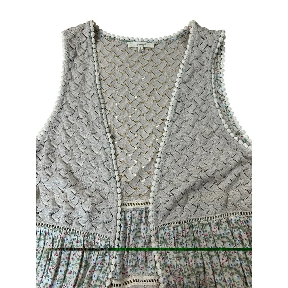 Boho Open Floral Panels Vest Women S Mixed Fabric Festival Fairy Forest Indie